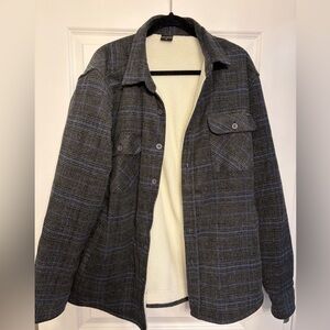 HSS Plaid Button-Up Jacket with Sherpa Lining